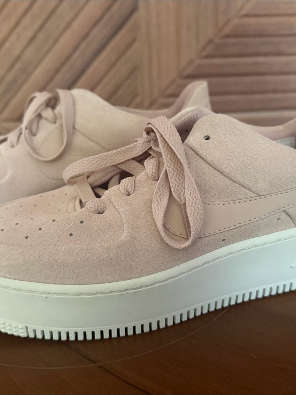 Women's Blush Pink Suede Platform Lace-Up Sneakers